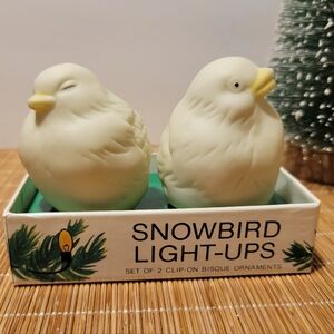 Dept 56 Snowbird White Light-Ups Set of 2 Clip On Bisque Ornaments Vintage